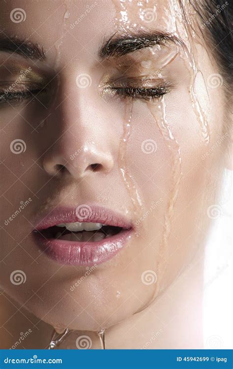 Waterfall On A Beautiful Face Close Up Stock Image Image Of Cleaning