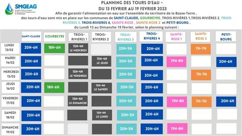 Plannings Des Tours D Eau Des Territoires Basse Terre Et Grande Terre