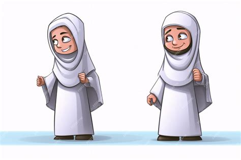 Premium Photo Cartoon Muslim Man And Woman Wearing Ihram Clothing