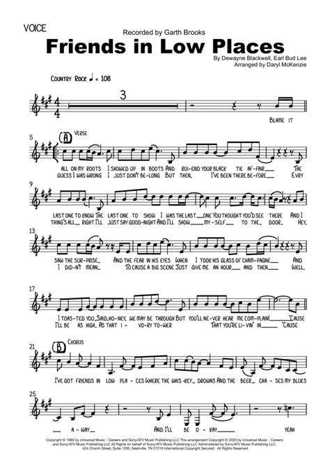 Friends In Low Places Sheet Music Garth Brooks Performance Ensemble