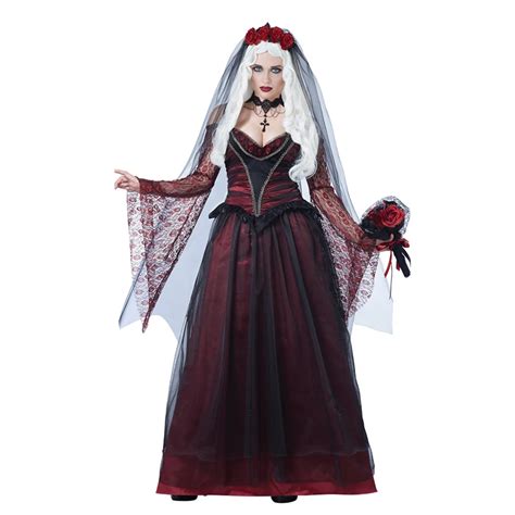 Vocole Halloween Gothic Deluxe Sexy Ghost Bride Costume Cosplay Scary Vampire Demon Lace Sleeve