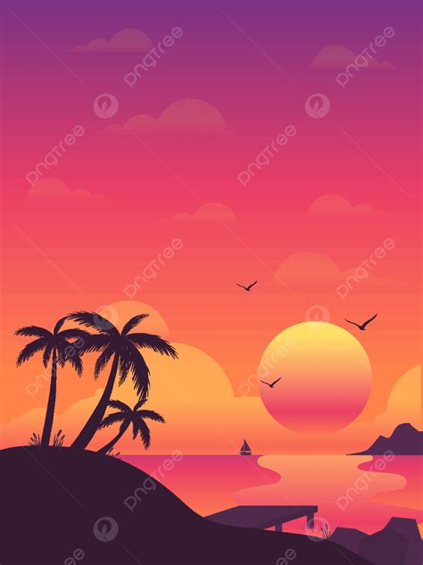 Sunset Coconut Tree Hawaiian Style Background Wallpaper Image For Free