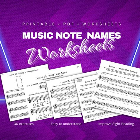 Music Note Names Worksheets 30 Sheets For Theory Lessons Pdf Very