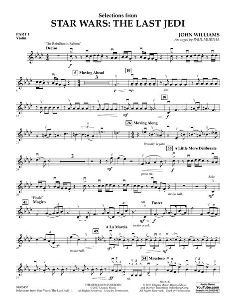 Selections From Star Wars The Last Jedi Pt 1 Violin Partituras Paul Murtha Banda De