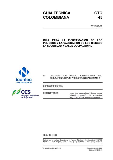 Gtc Gua Para La Identificacin De Peligros Y Riesgos En Sst Pdf