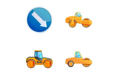 Road Roller Icons Set Cartoon Vector Heavy Construction Veh