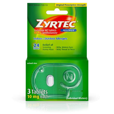 Zyrtec 24 Hour Allergy Tablets With Cetirizine HCl Travel Size 3 Ct