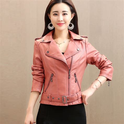 3xl 4xl High Quality Leather Jacket Women Turn Down Collar Ladies Leather Jackets With A Zipper