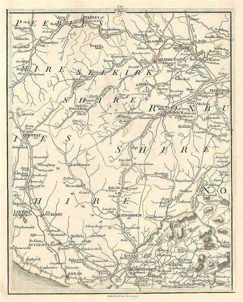 Roxburghshire Roxburgh Selkirk Peebles Scotland antique print publishe ...