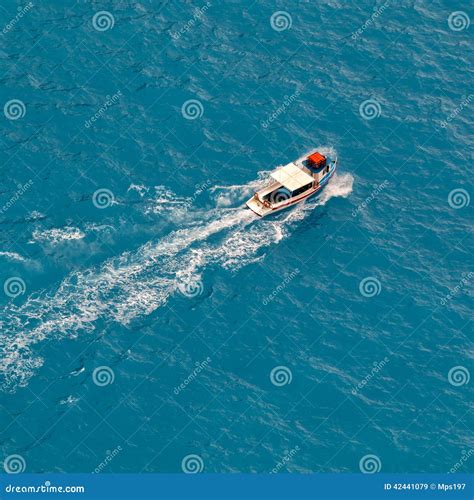 Motor Boat Driving Fast On The Blue Sea Stock Image Image Of Route