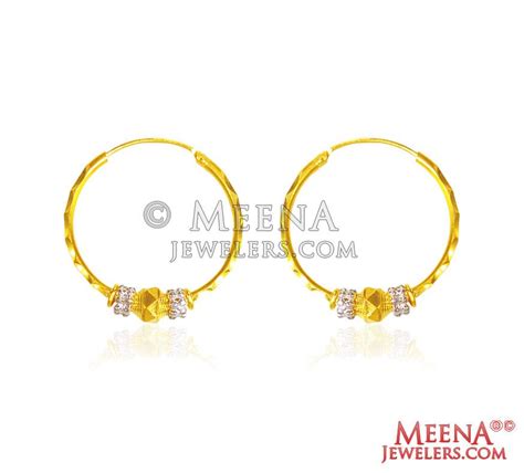 22 Kt Gold Two Tone Hoop Earrings Erhp25790 22 Kt Gold Hoop Earrings For Girls Are Designed