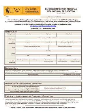 Fillable Online Rn Bsn Completion Program Readmission Application