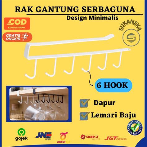 Jual Rak Gantung Serbaguna Gantungan Peralatan Dapur Dan Baju 6 Hook