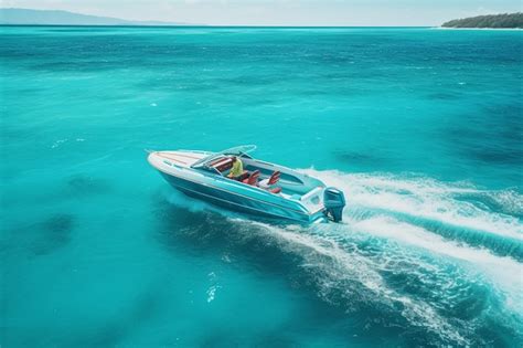 Premium Ai Image Speed Boat Floating Turquoise Water