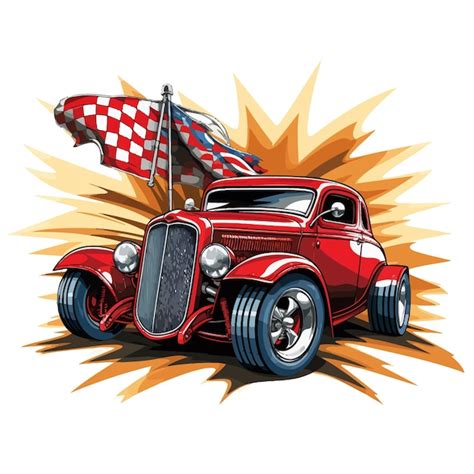 Ilustração vetorial de hot rod bandeira de corrida Vetor Premium