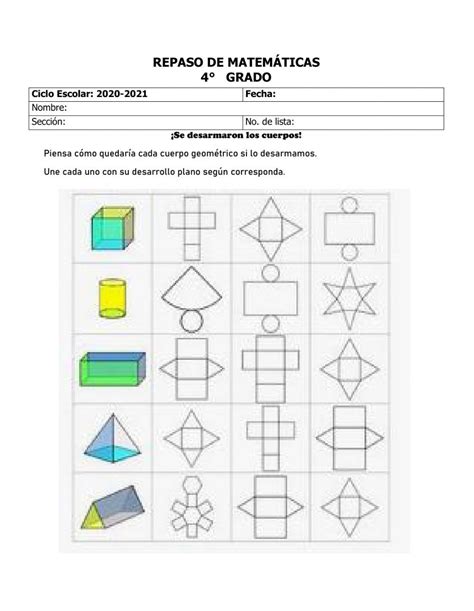 Ejercicio online de Cuerpos geométricos para Cuarto Prismas y