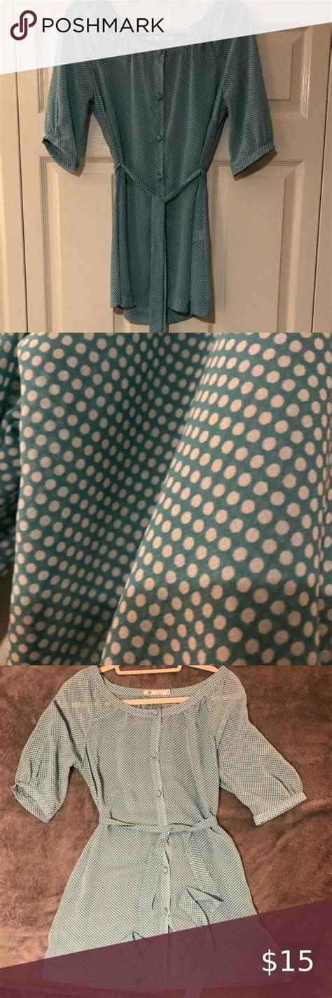 Anthropologie Tulle Brand Blue And White Polka Dot Semi Sheer Top Med