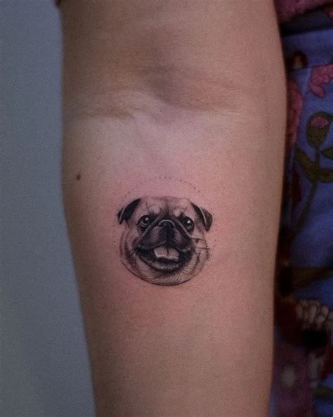 Pug Tattoo Small Realistic Fineline On Forearm By Alexandyr Valentine