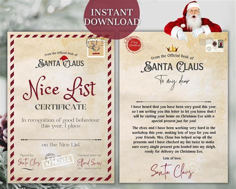 Editable Santa Letter And Nice List Certificate Printable Template Santa Letter Personalised