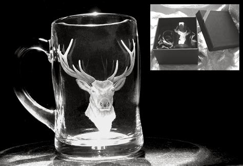 Jeansart Glass Engraving Stag Head Beer Mug