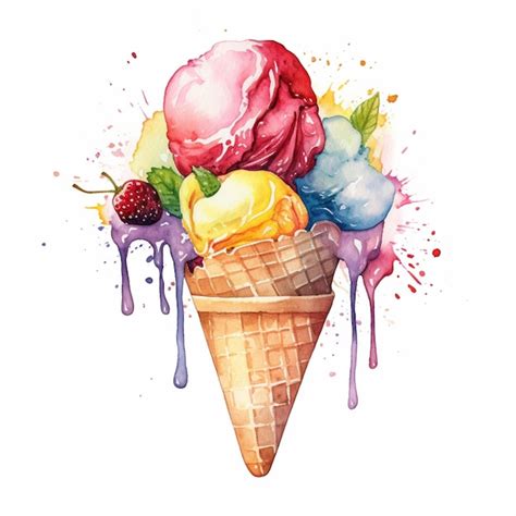 Premium Ai Image There Is A Watercolor Painting Of A Cone With Ice