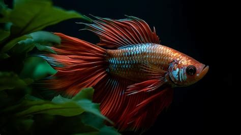 Un Poisson Betta Rouge Et Bleu Sur Fond Noir Photo Premium