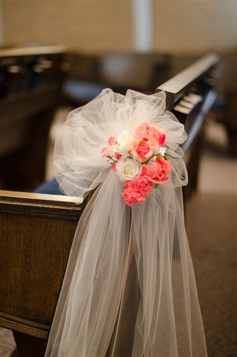 Wedding Aisle Decoration Pew Bow Coral Flowers By Bradshawboutique