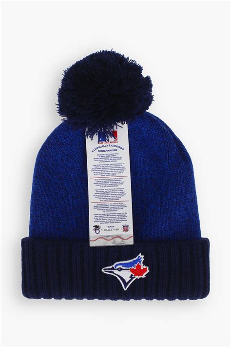 Mlb Toronto Blue Jays Adult Mens Heavy Knit Pom Toque With 3d Embroid