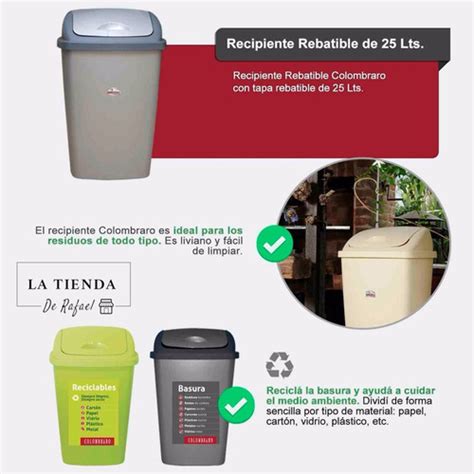 Set X2 Tacho Cesto Basura Plastico 50 Litros Tapa Colombraro La