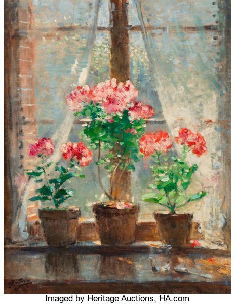 Pierre Eug Ne Montezin French Geraniums Oil On Lot