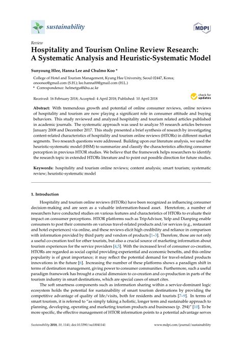 Pdf Hospitality And Tourism Online Review Research A Systematic Analysis And Heuristic