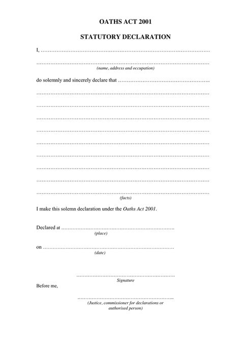 Statutory Declaration Form Fillable Pdf Printable Forms Free Online