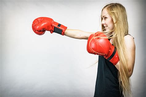 Girl In Red Gloves Playing Sports Boxing Stock Photo Download Image