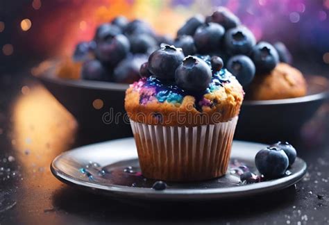 Ai Generated Illustration Of Blueberry Muffins Adorned With Colorful