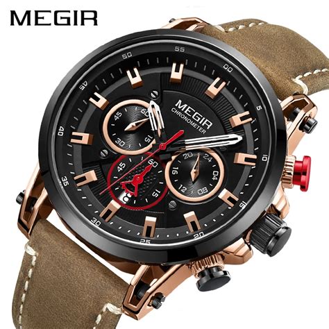 Watch Men Sport MEGIR Top Brand Luxury Leather Quartz Watch Men Clock