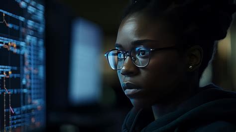 Premium Photo African American Woman Programmer Looking At Lines Of