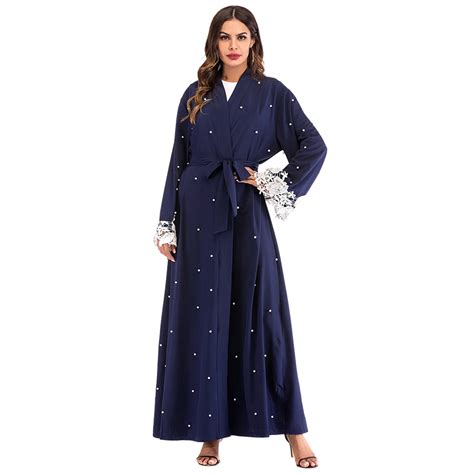 Plus Size Robe Muslim Malaysia Abaya Dubai Kaftan Women Beading Pearl