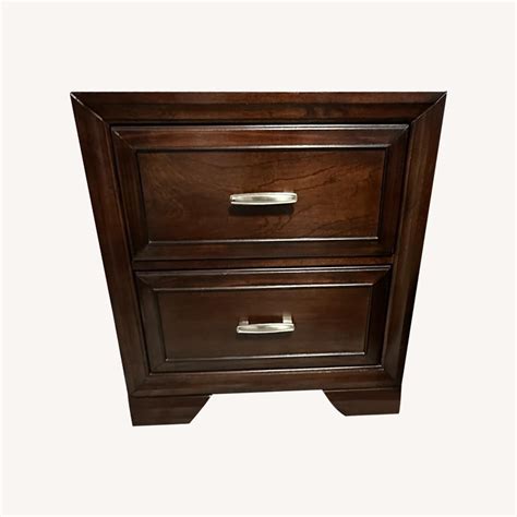 Dark Wood Nightstand with 2 Drawers - AptDeco