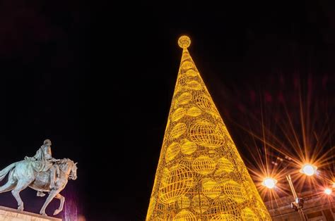 Premium Photo | Night view of puerta del sol central square in madrid ...