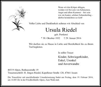 Alle Traueranzeigen für Ursula Riedel trauer rp online de