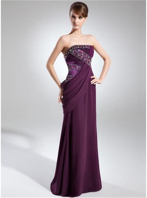 Sheath Column Strapless Floor Length Chiffon Evening Dress With Ruffle