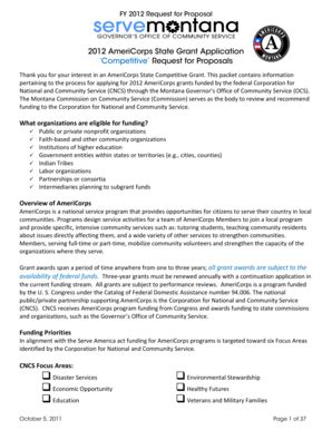 Fillable Online Serve Mt FY 2012 Request For Proposal 2012 AmeriCorps