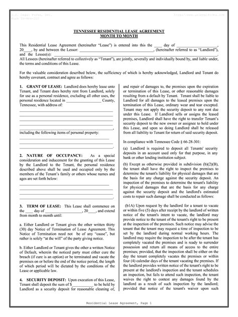 Printable Lease Agreement Tennessee Printable Templates