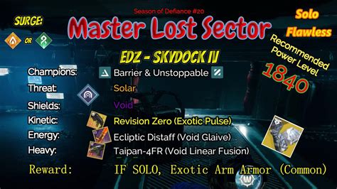 Destiny Master Lost Sector Edz Skydock Iv On My Solar Hunter Solo