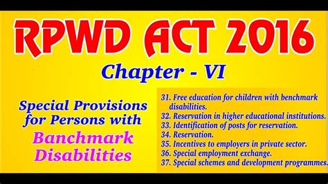 Rpwd Act Chapter Vi Banchmark Disability Ke Liye Mukhya Pravadhan Evam