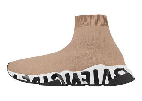 Balenciaga Speed Graffiti Recycled Knit Beige White Black