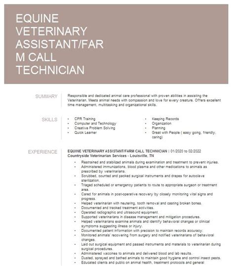 Vet Assistant Resume Examples