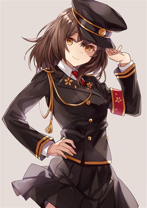 Safebooru 1girl Ayazuki Mei Black Hat Black Shirt Black Skirt Brown