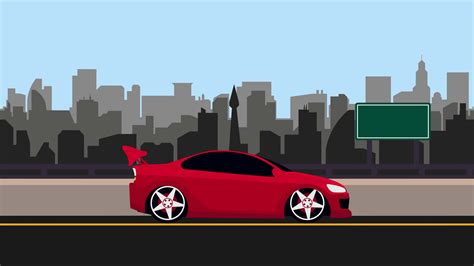 Animated cartoon design of traffic on the highway with moving sport car ...