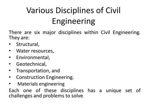 Various Disciplines Of Civil Engineering Ppt